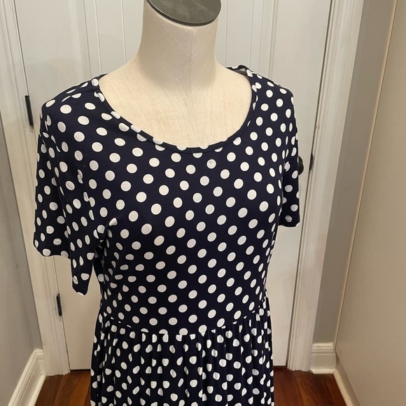 DB Moon black white polka dot midi short sleeve dress large - Picture 2 of 9